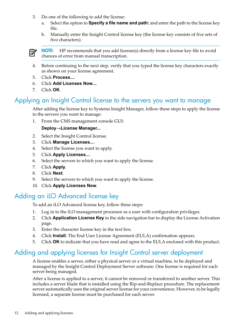 Adding an ilo advanced license key | HP Insight Control User Manual | Page 12 / 44