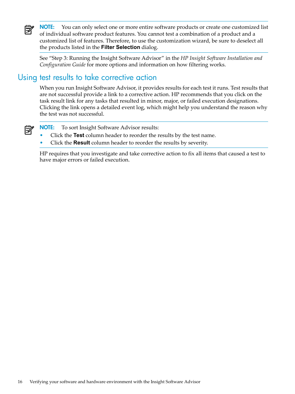 Using test results to take corrective action | HP Insight Control User Manual | Page 16 / 44