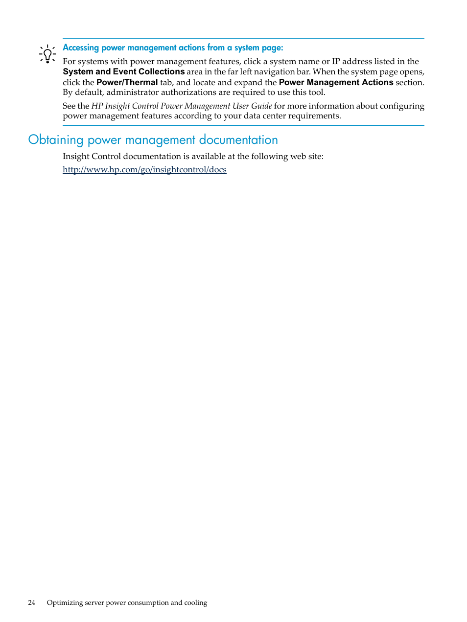 Obtaining power management documentation | HP Insight Control User Manual | Page 24 / 44