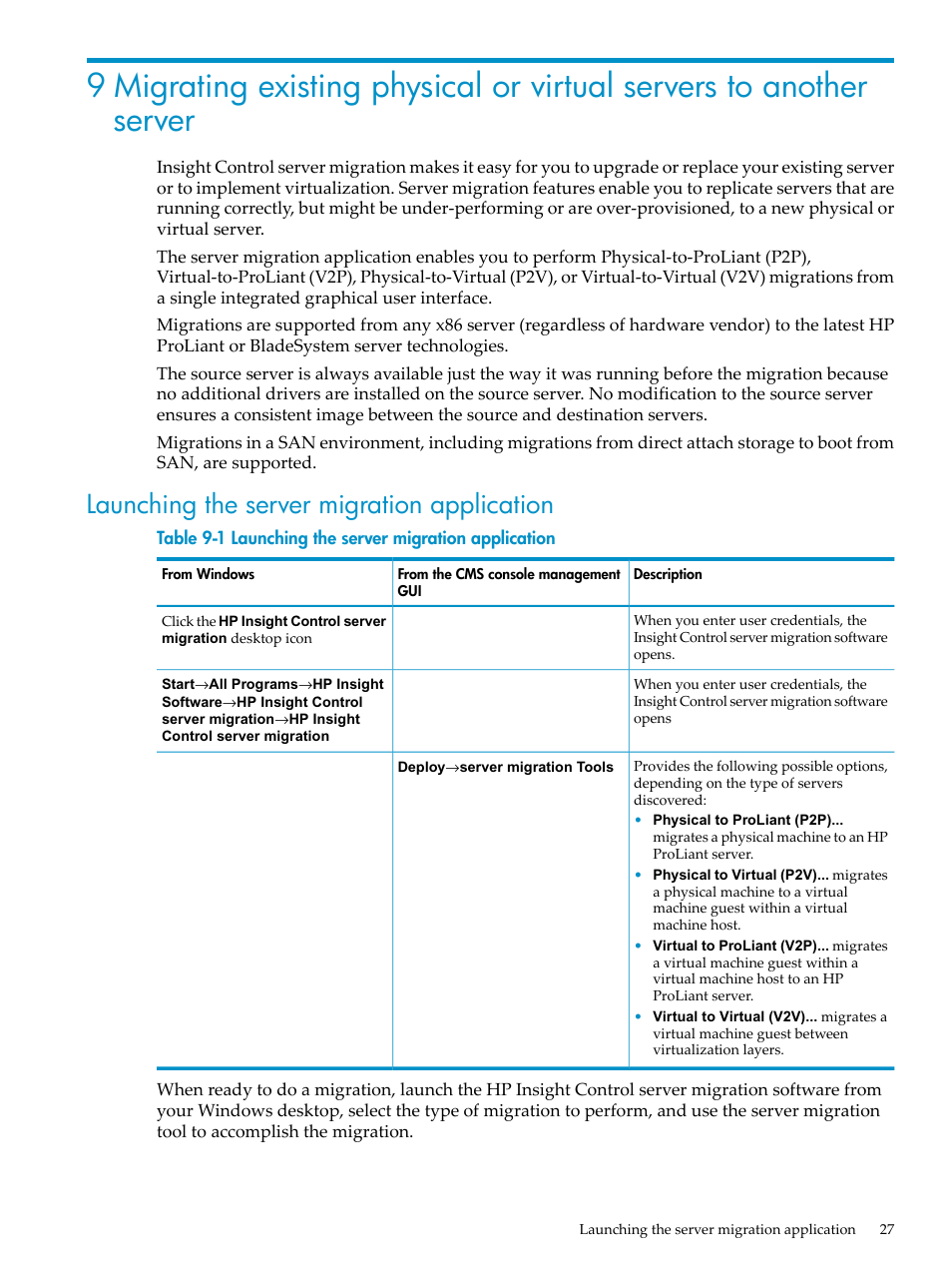 Launching the server migration application | HP Insight Control User Manual | Page 27 / 44