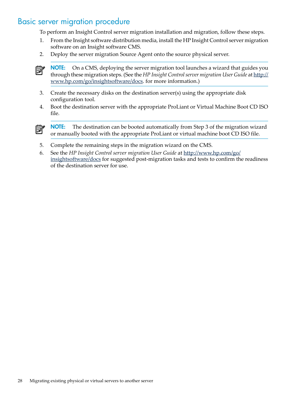 Basic server migration procedure | HP Insight Control User Manual | Page 28 / 44