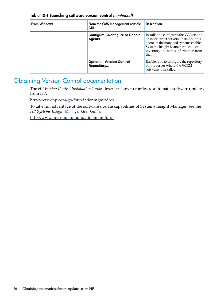 Obtaining version control documentation | HP Insight Control User Manual | Page 30 / 44