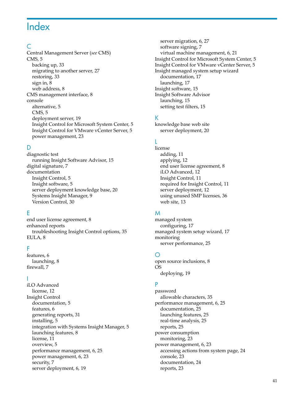 Index | HP Insight Control User Manual | Page 41 / 44