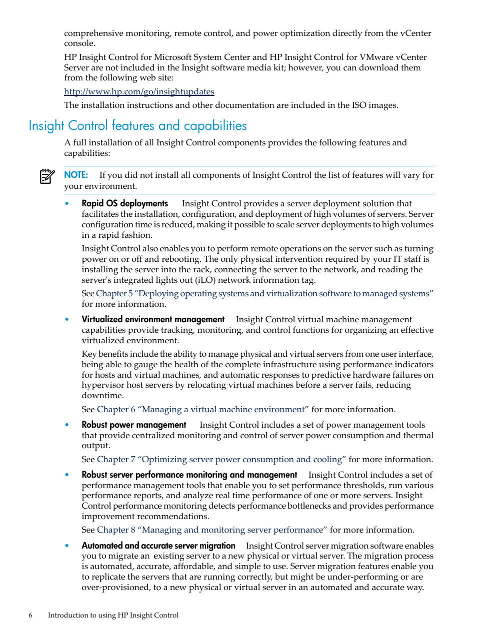 Insight control features and capabilities | HP Insight Control User Manual | Page 6 / 44