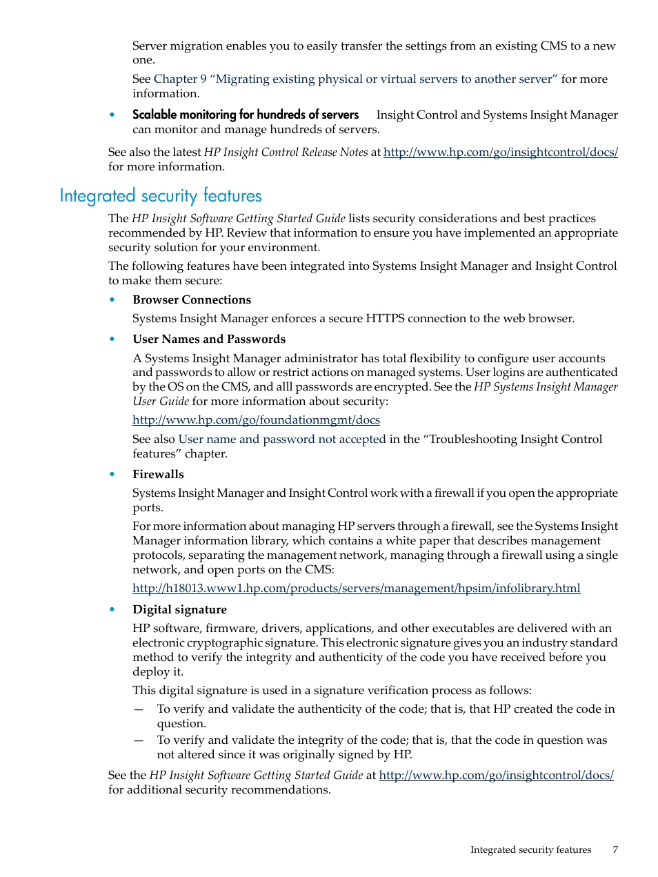Integrated security features | HP Insight Control User Manual | Page 7 / 44