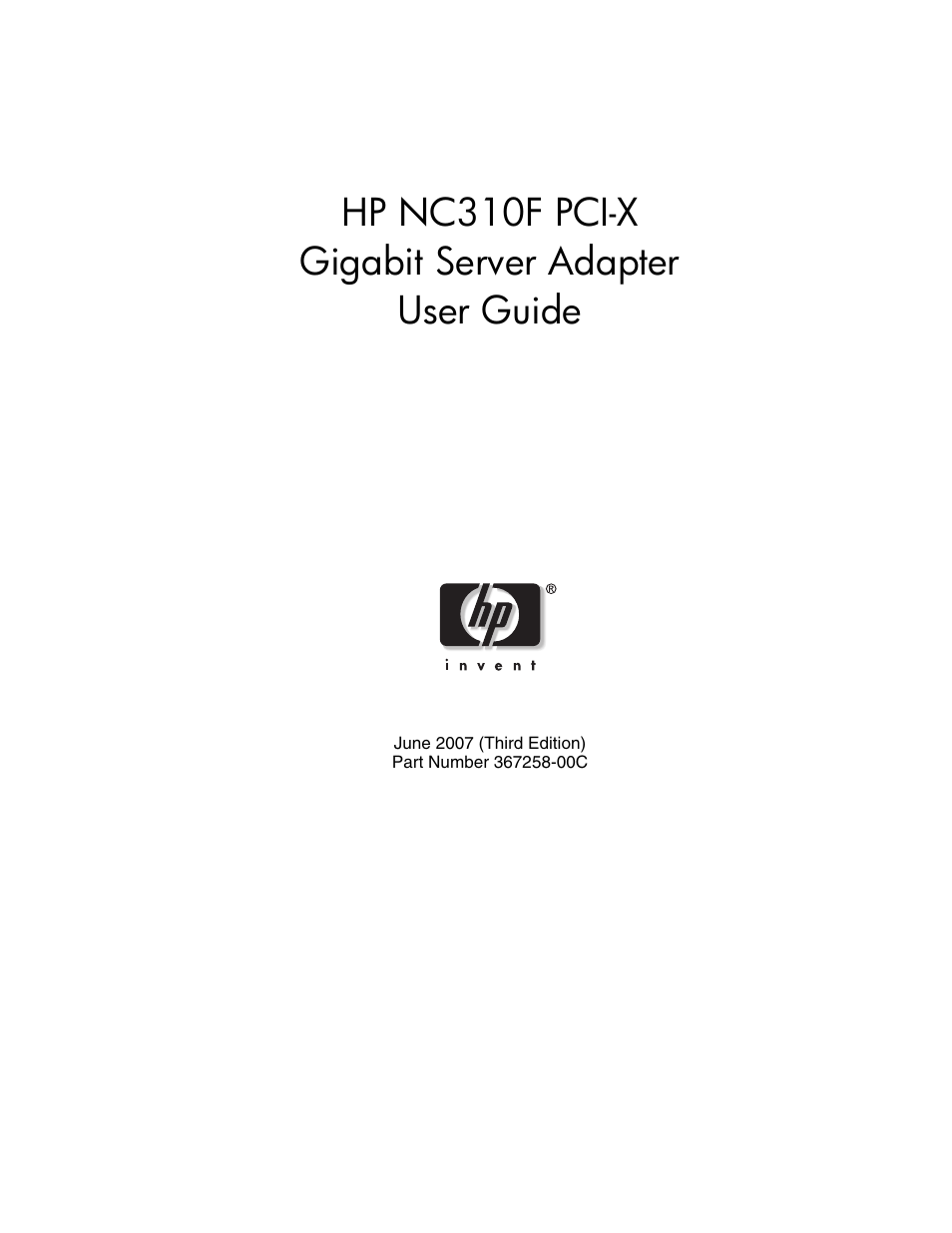 HP NC310F PCI-X Gigabit Server Adapter User Manual | 15 pages