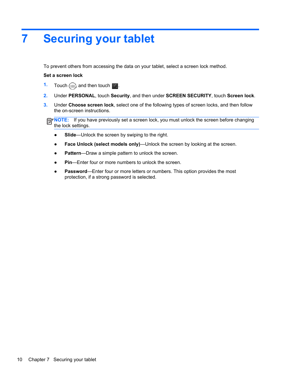 Securing your tablet, 7 securing your tablet, 7securing your tablet | HP 8 1401ee Tablet User Manual | Page 14 / 17