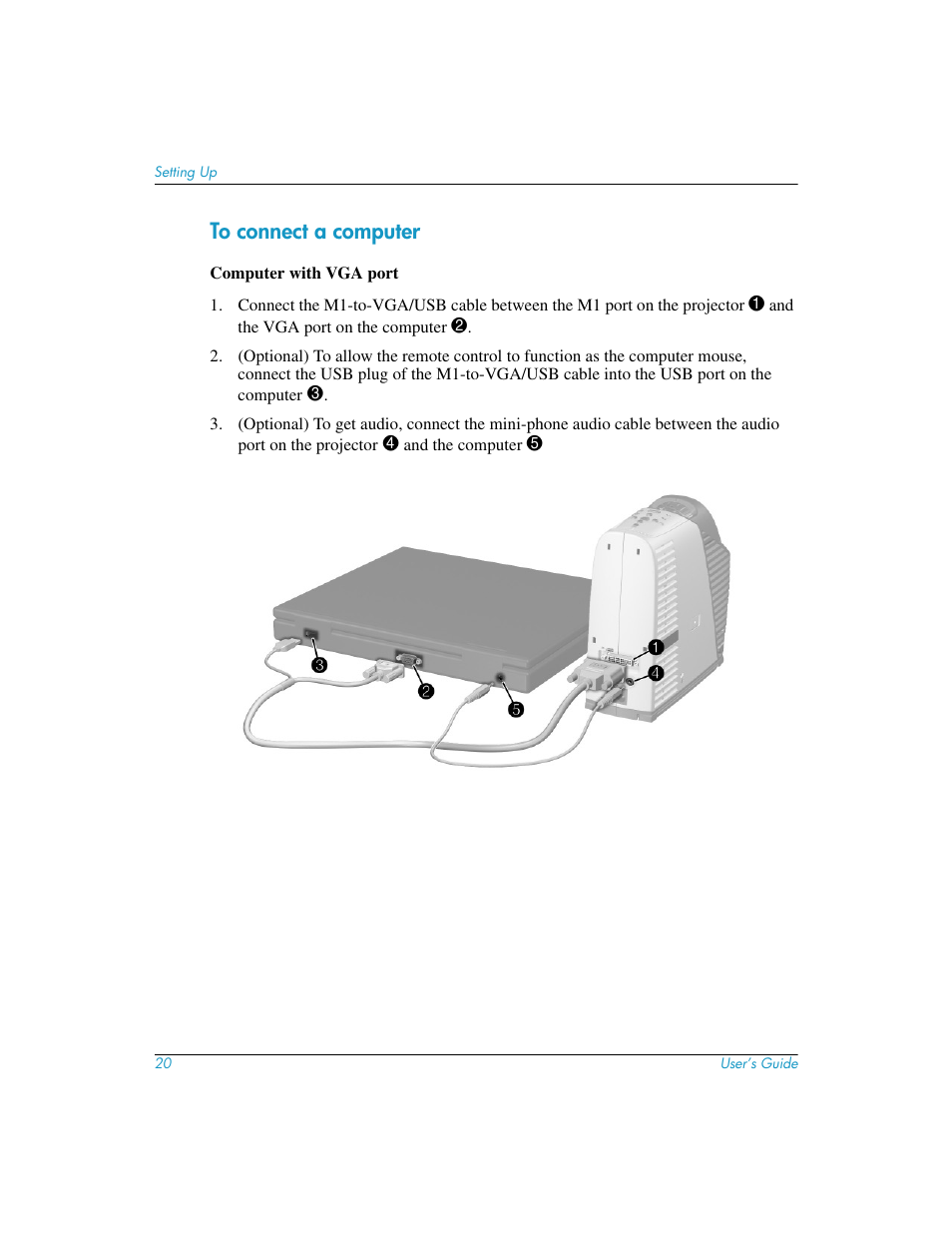 To connect a computer | HP mp3130 Digital Projector User Manual | Page 20 / 84