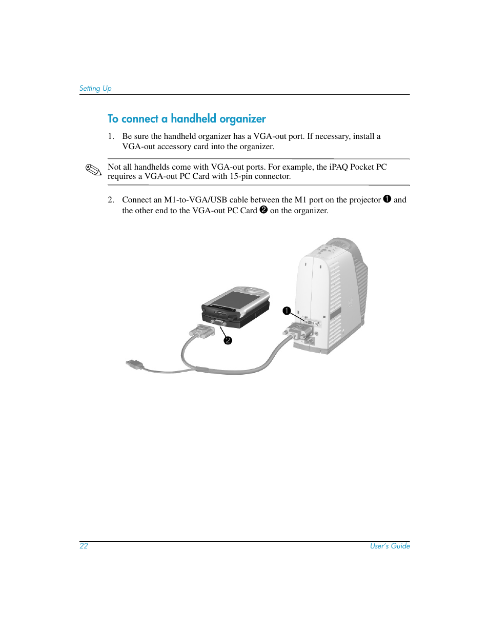 To connect a handheld organizer | HP mp3130 Digital Projector User Manual | Page 22 / 84