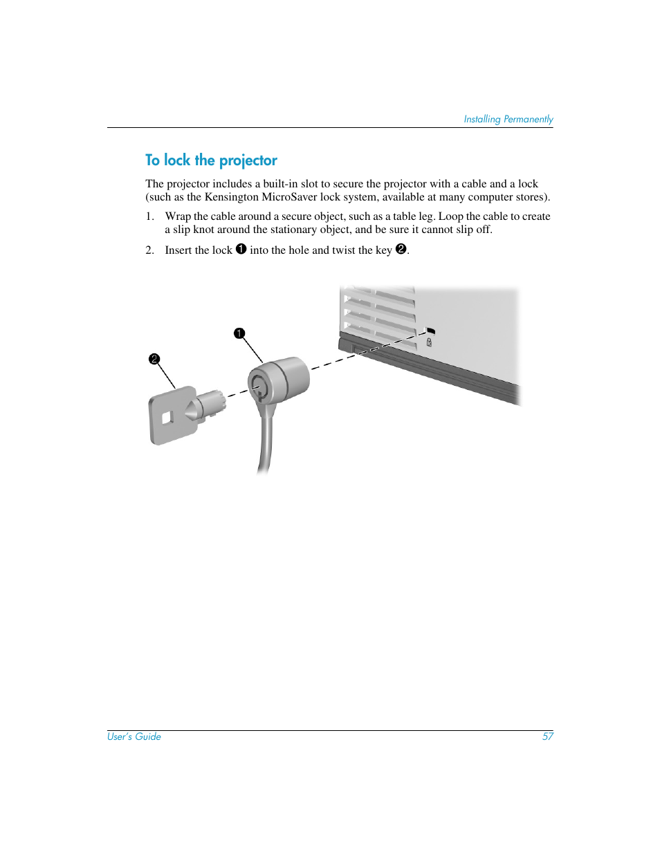 To lock the projector | HP mp3130 Digital Projector User Manual | Page 57 / 84