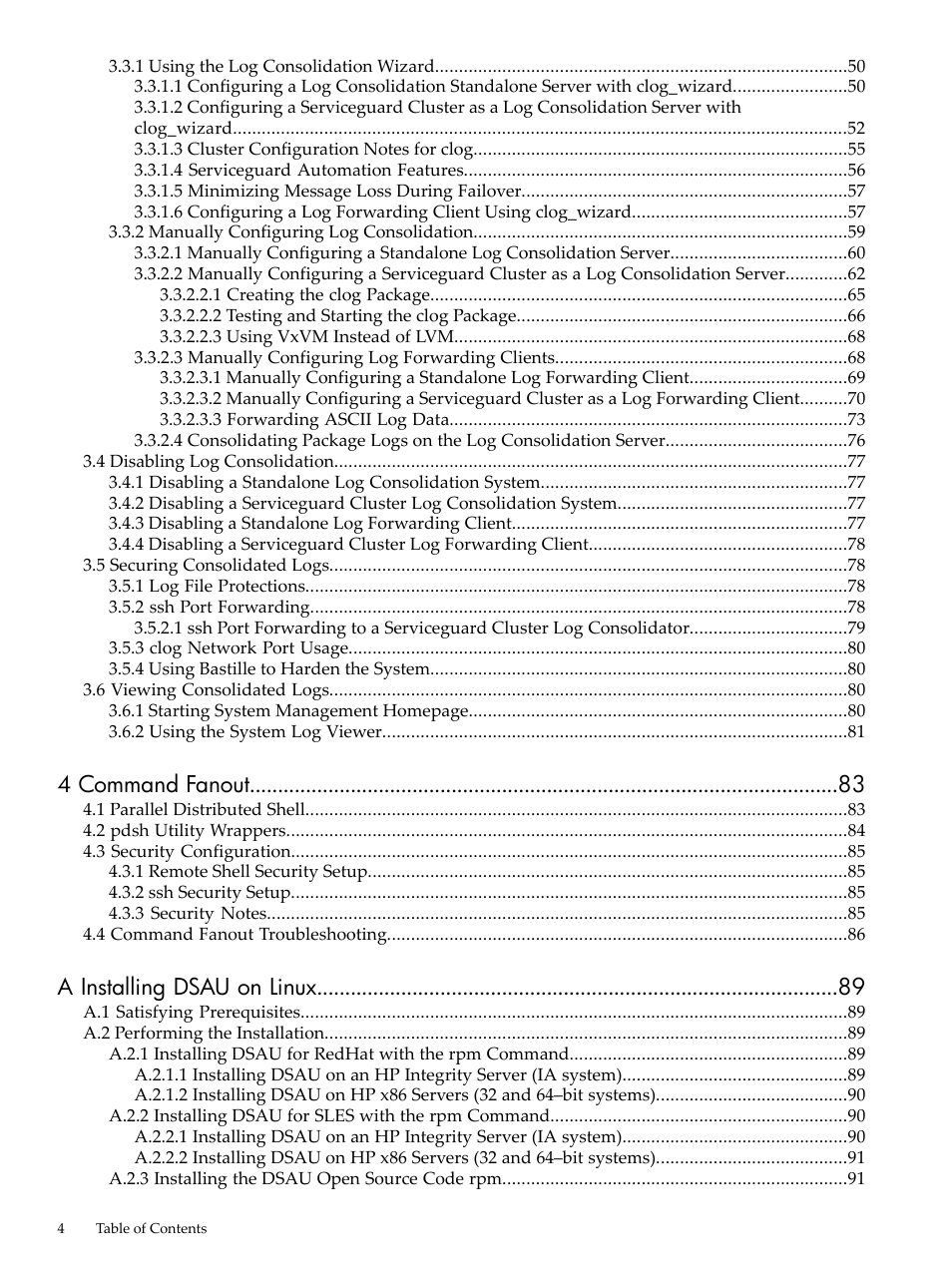4 command fanout, A installing dsau on linux | HP Linux Server Management Software User Manual | Page 4 / 98