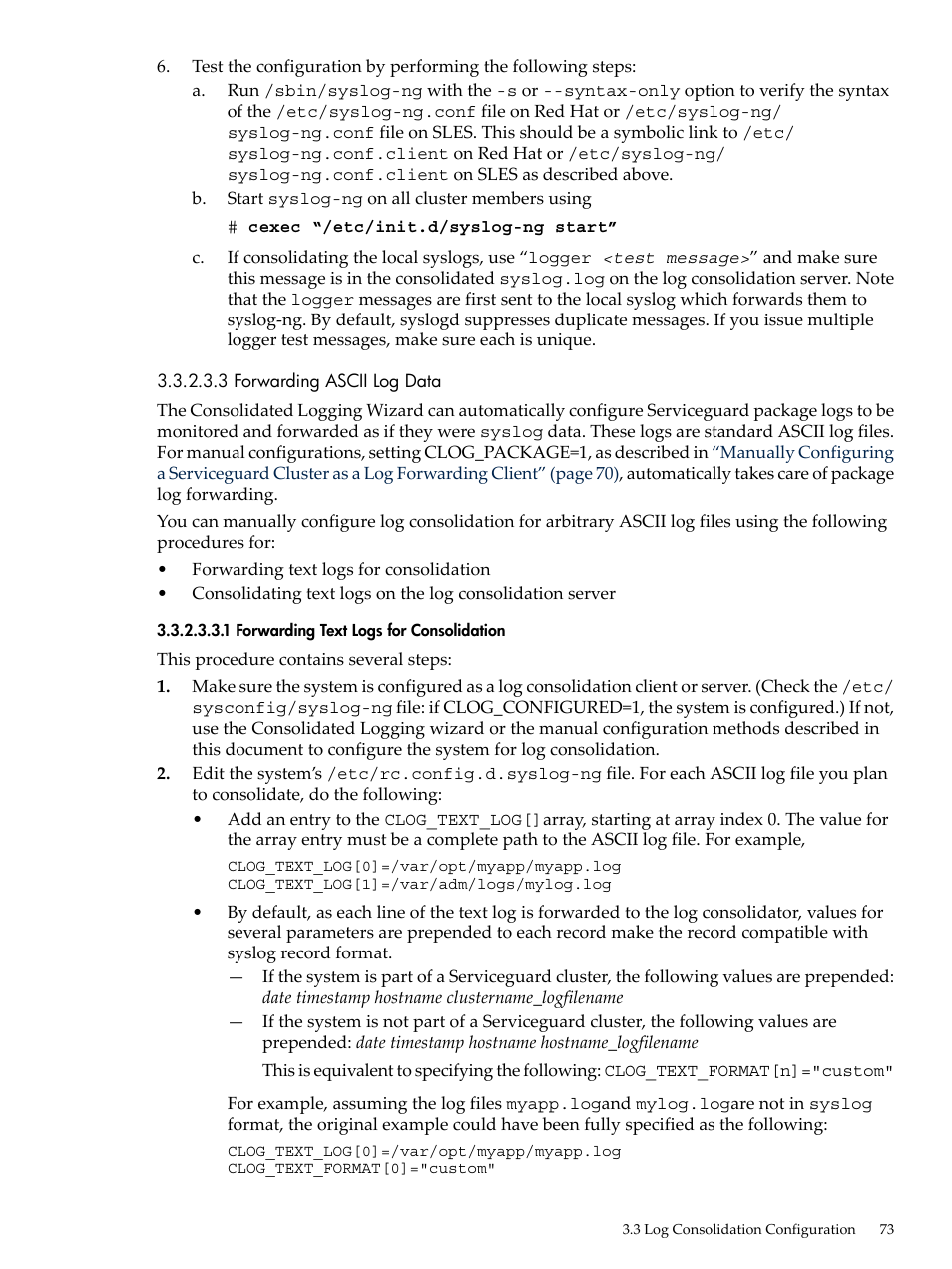 3 forwarding ascii log data, 1 forwarding text logs for consolidation | HP Linux Server Management Software User Manual | Page 73 / 98