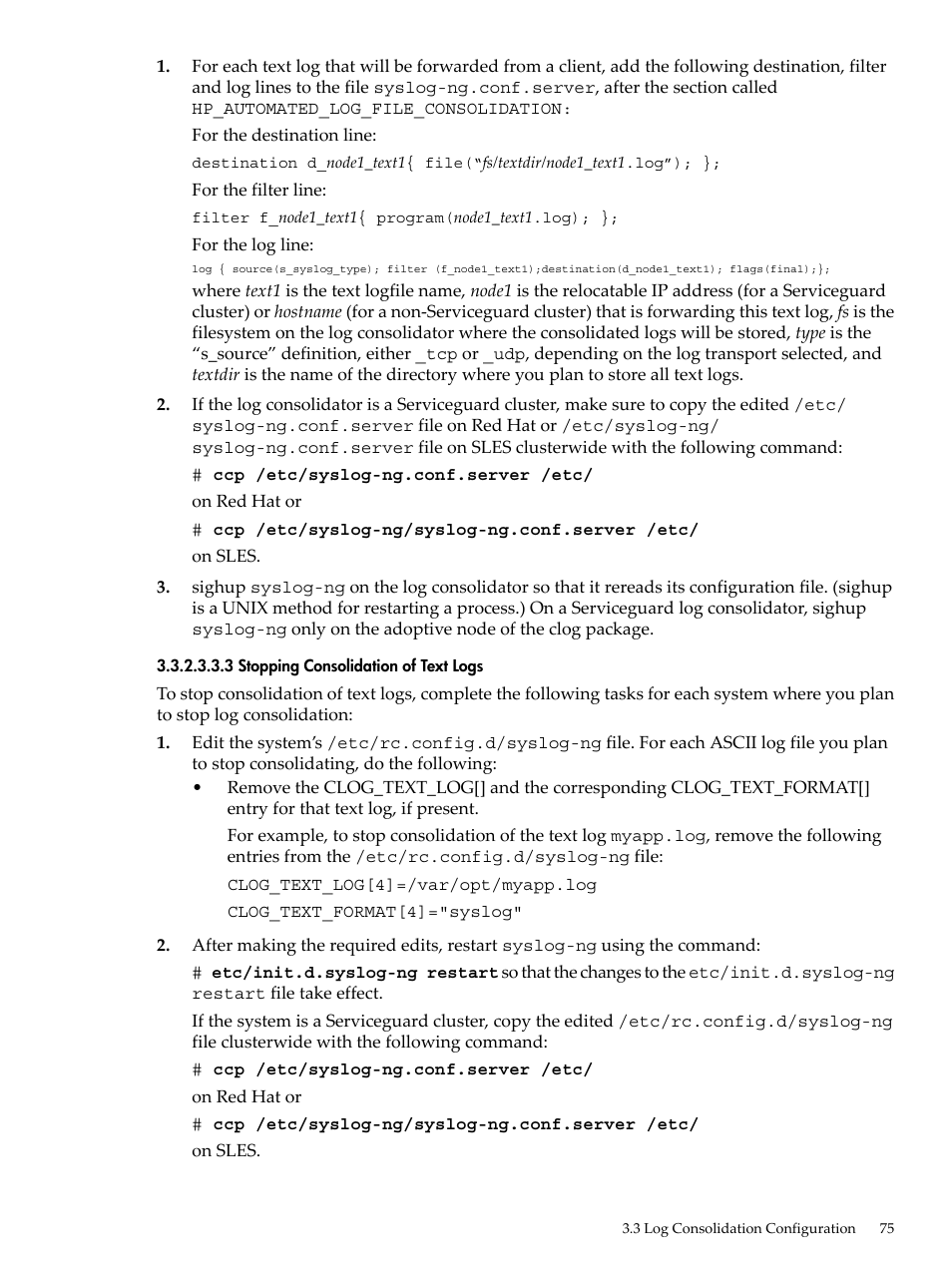 3 stopping consolidation of text logs | HP Linux Server Management Software User Manual | Page 75 / 98