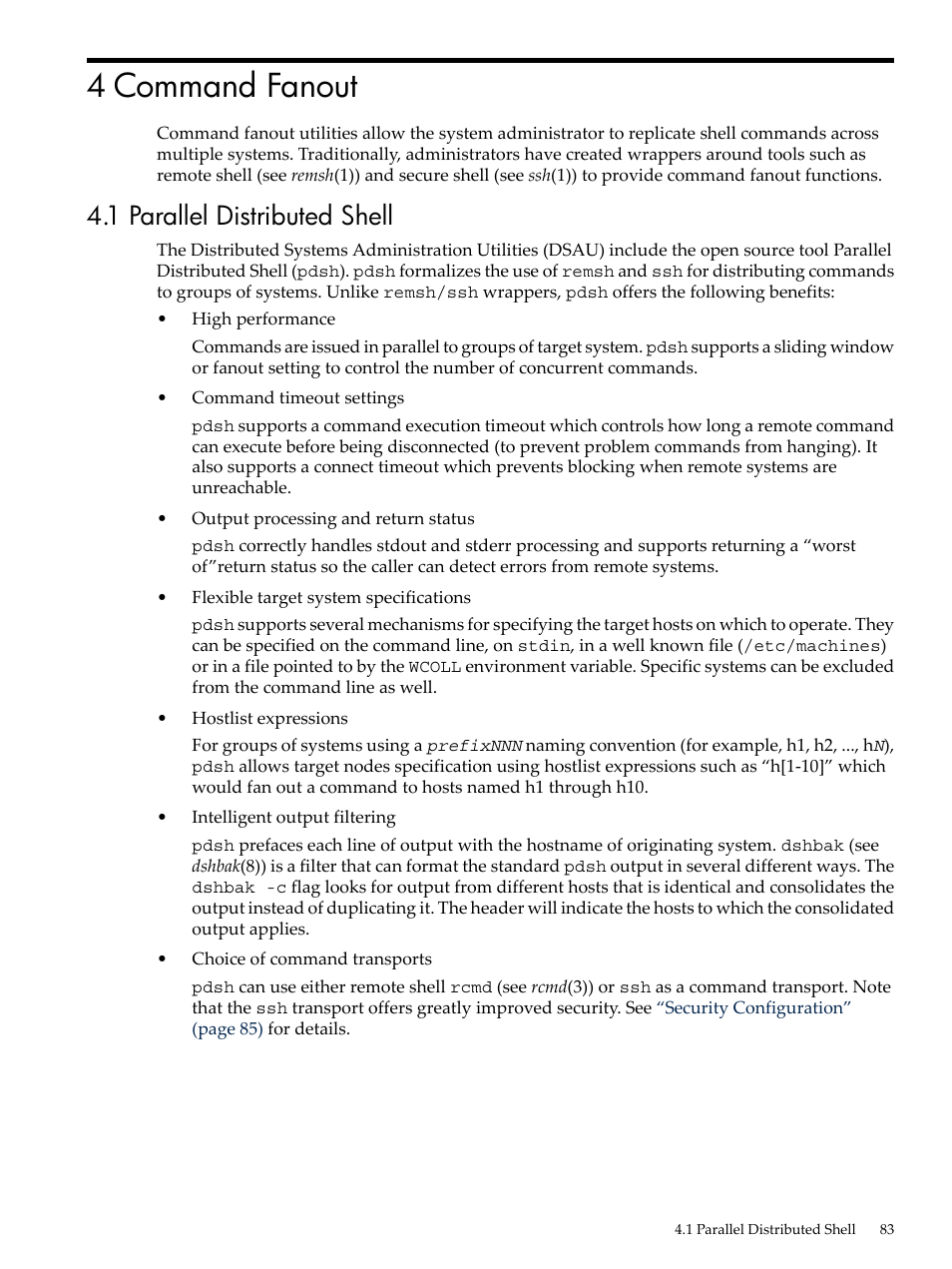 4 command fanout, 1 parallel distributed shell | HP Linux Server Management Software User Manual | Page 83 / 98