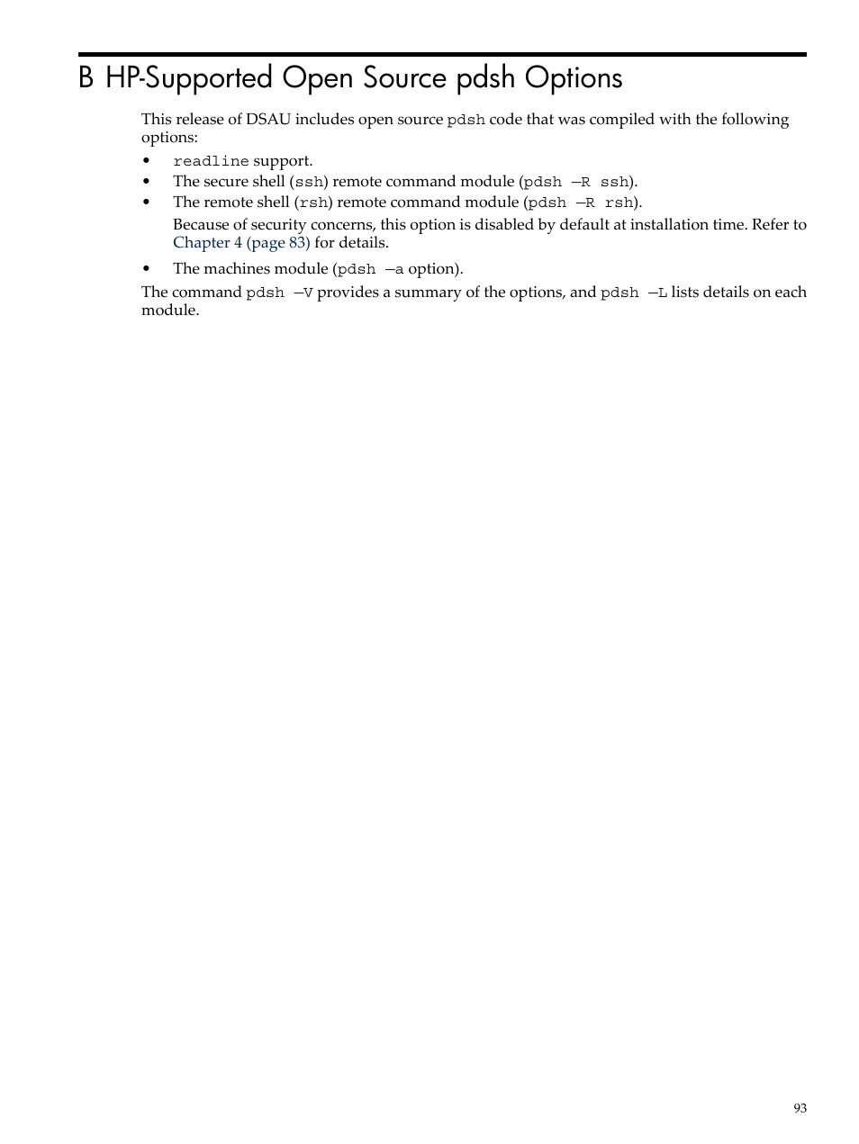 B hp-supported open source pdsh options | HP Linux Server Management Software User Manual | Page 93 / 98