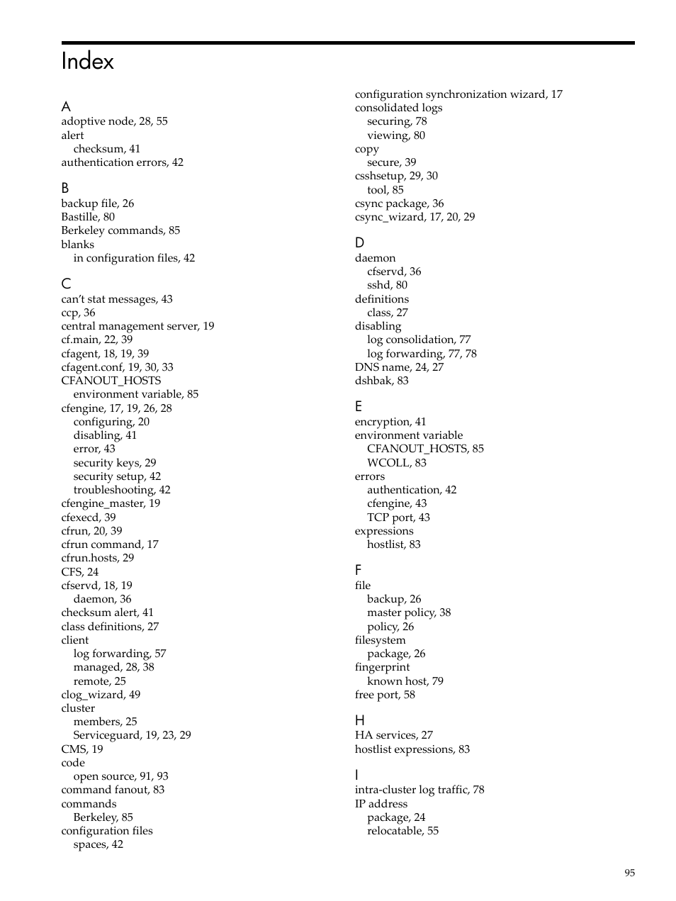 Index | HP Linux Server Management Software User Manual | Page 95 / 98