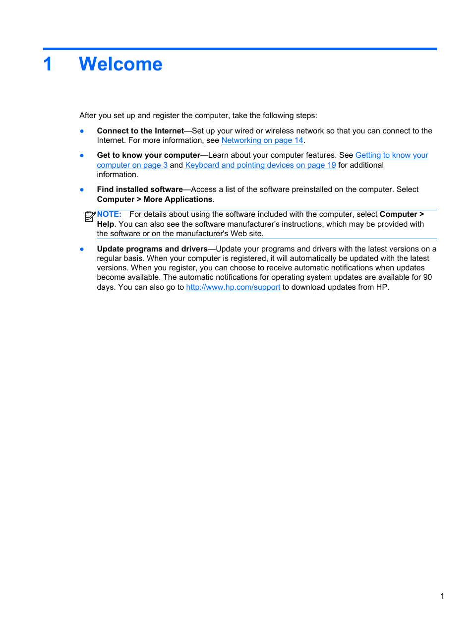 Welcome, 1 welcome, 1welcome | HP ProBook 450 G1 Notebook PC User Manual | Page 11 / 95