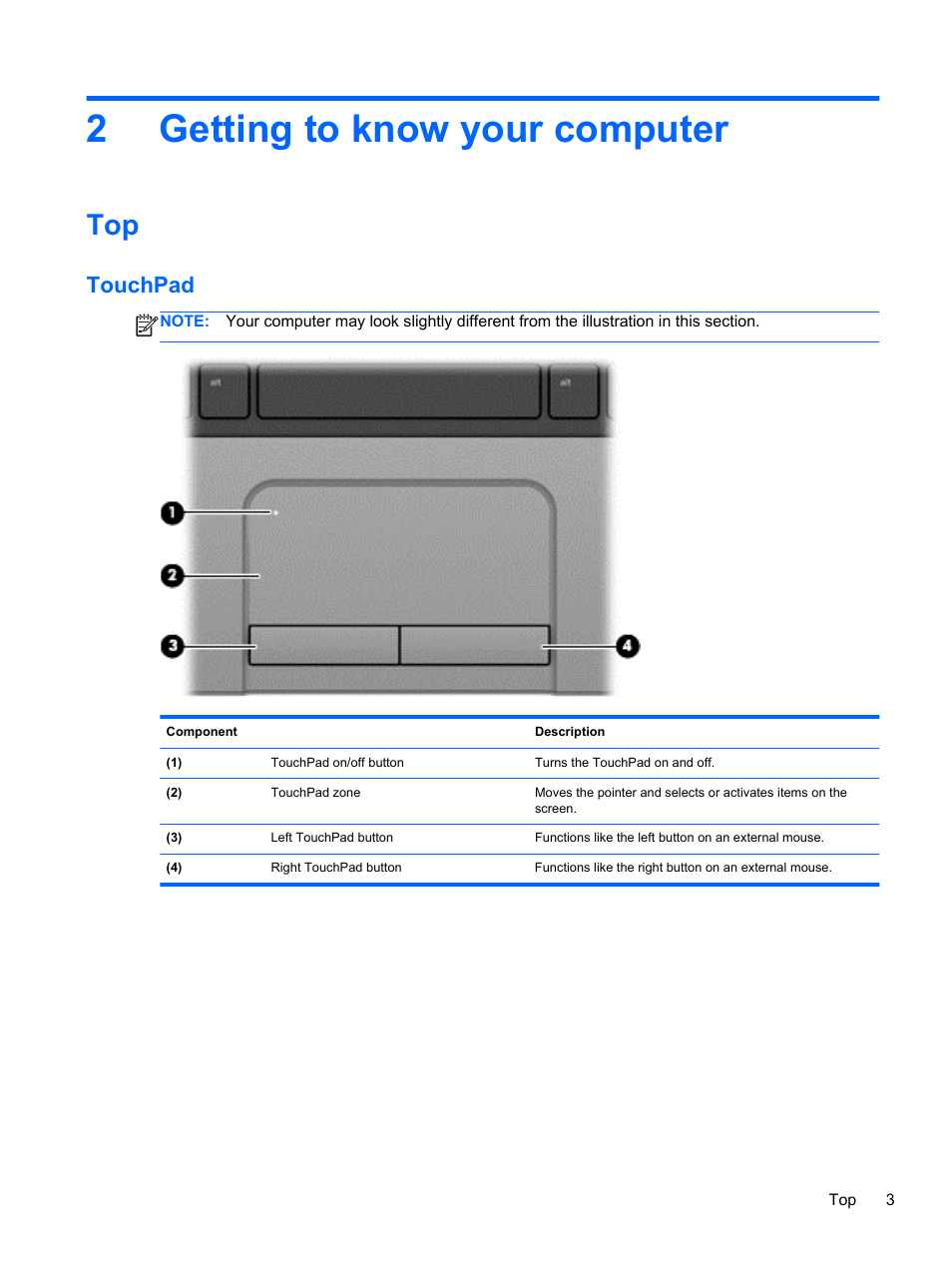 Getting to know your computer, Touchpad, 2 getting to know your computer | Getting to know your, 2getting to know your computer | HP ProBook 450 G1 Notebook PC User Manual | Page 13 / 95