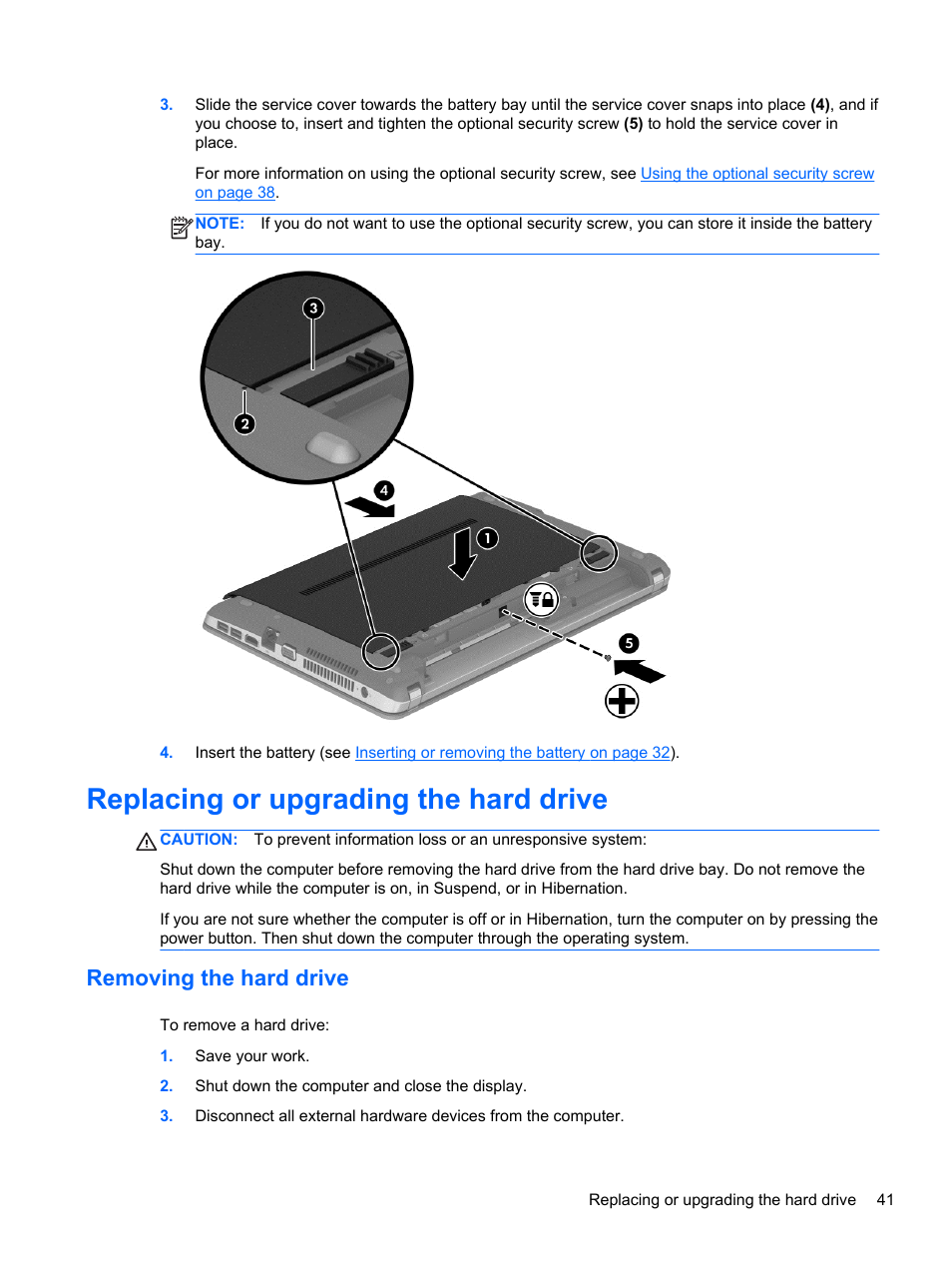 Replacing or upgrading the hard drive, Removing the hard drive | HP ProBook 450 G1 Notebook PC User Manual | Page 51 / 95