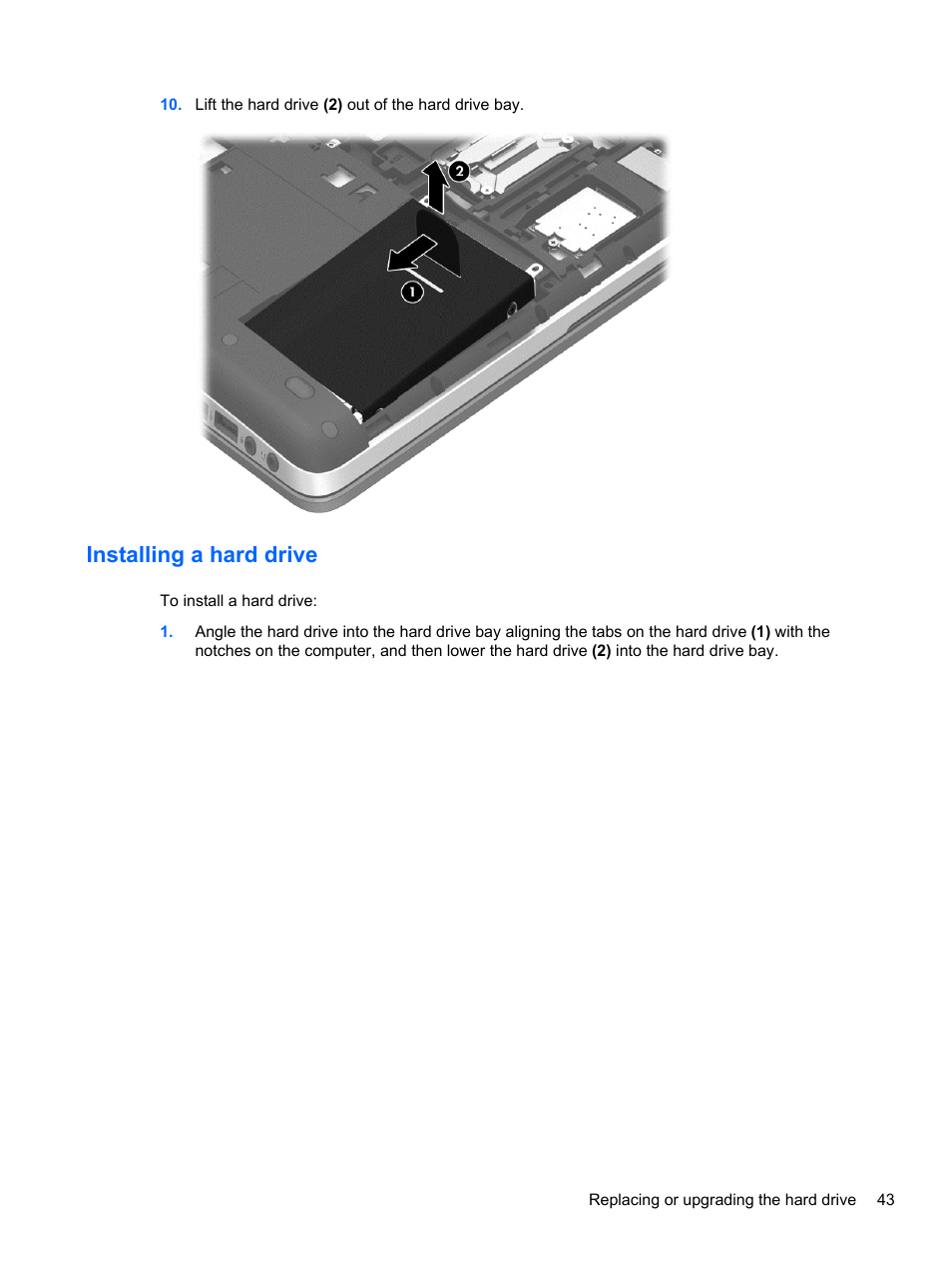 Installing a hard drive | HP ProBook 450 G1 Notebook PC User Manual | Page 53 / 95