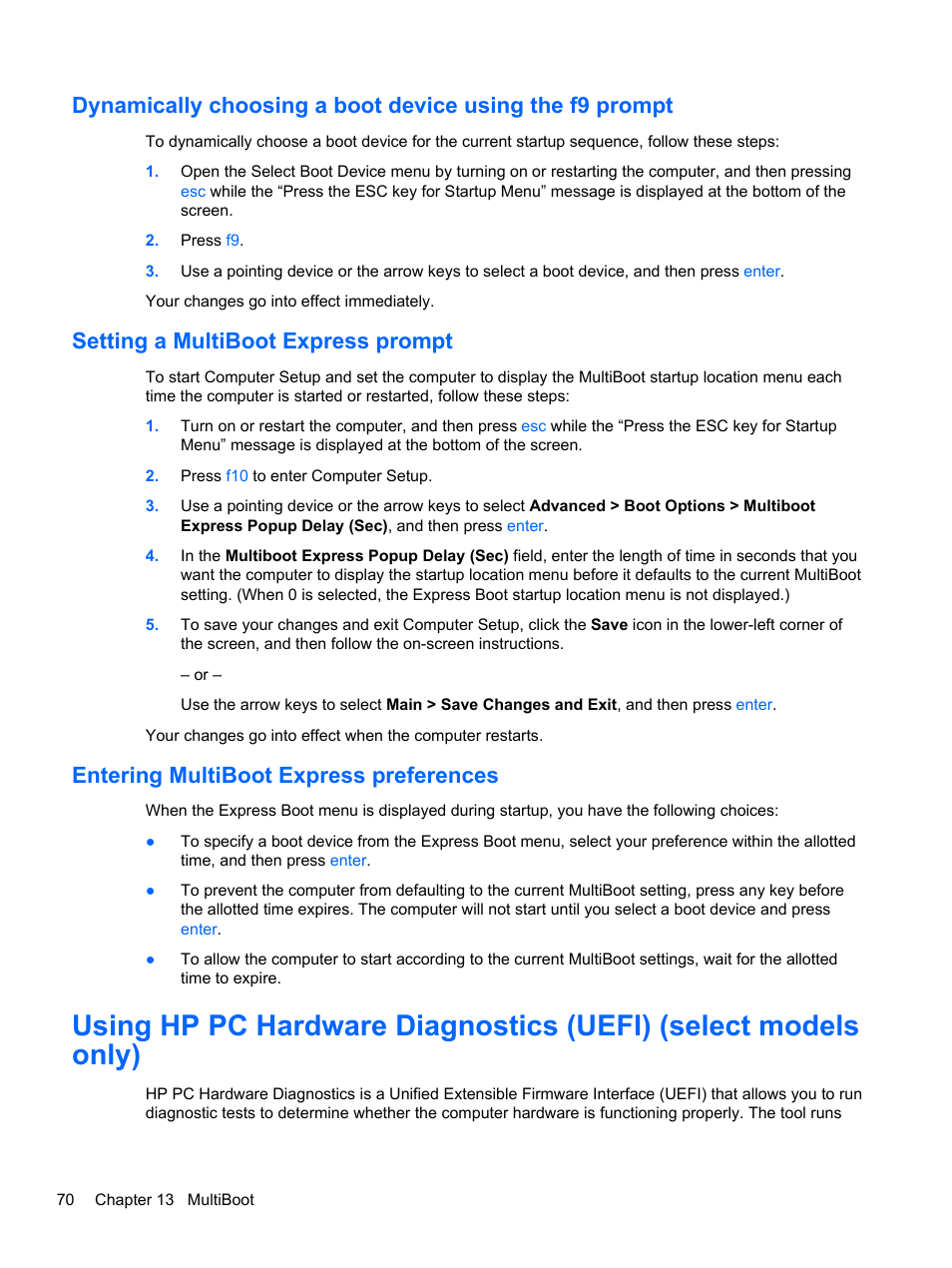 Setting a multiboot express prompt, Entering multiboot express preferences | HP ProBook 450 G1 Notebook PC User Manual | Page 80 / 95