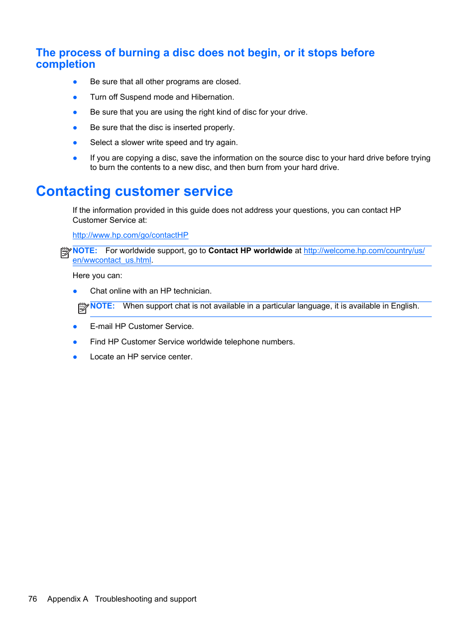 Contacting customer service | HP ProBook 450 G1 Notebook PC User Manual | Page 86 / 95