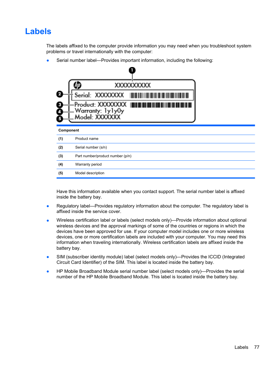 Labels | HP ProBook 450 G1 Notebook PC User Manual | Page 87 / 95