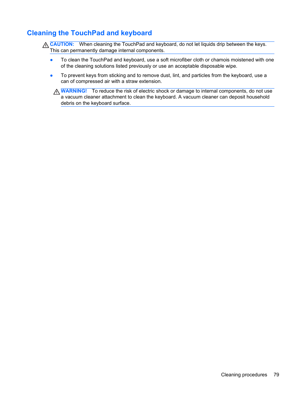 Cleaning the touchpad and keyboard | HP ProBook 450 G1 Notebook PC User Manual | Page 89 / 95