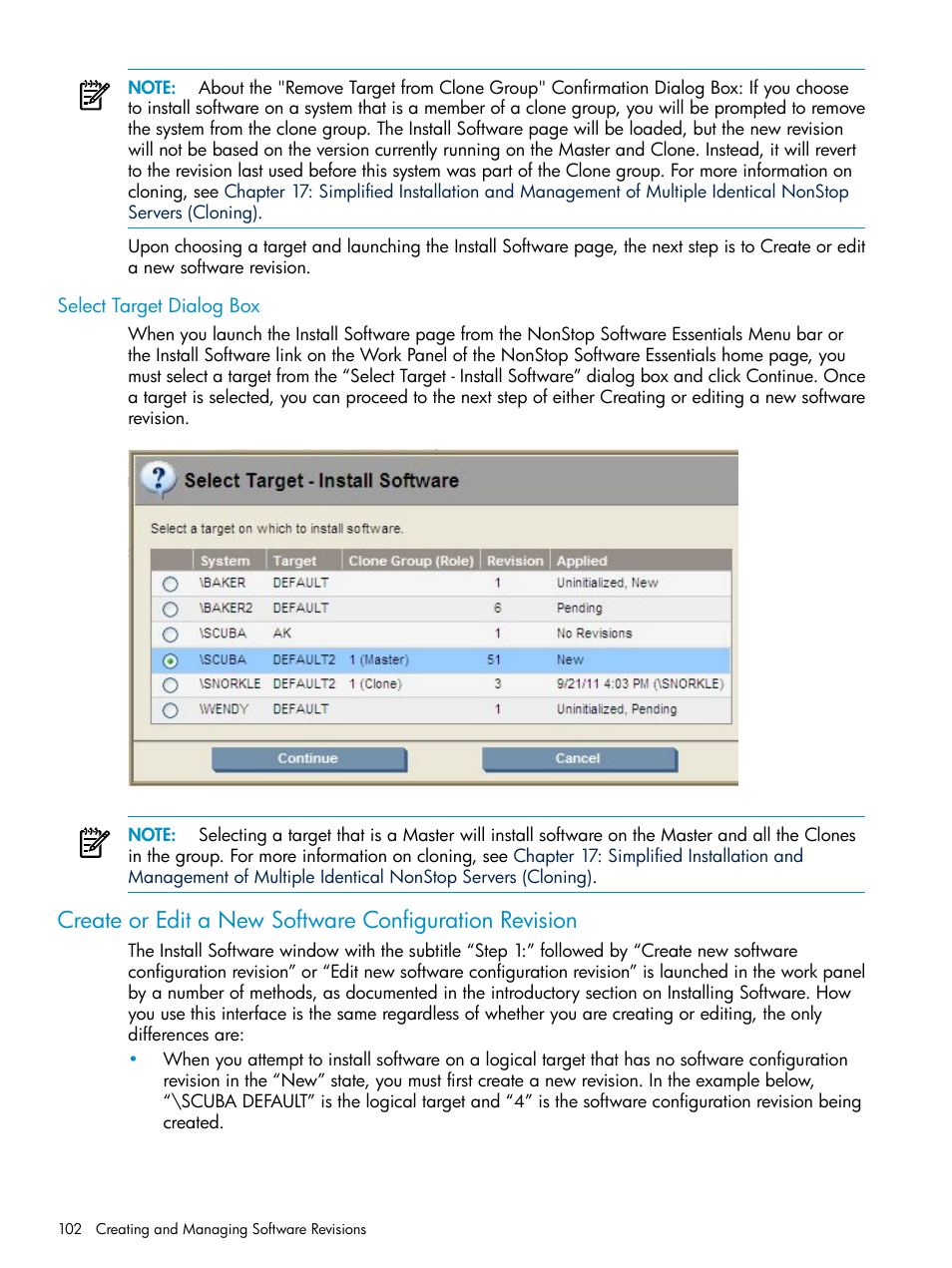 Select target dialog box | HP Integrity NonStop H-Series User Manual | Page 102 / 252