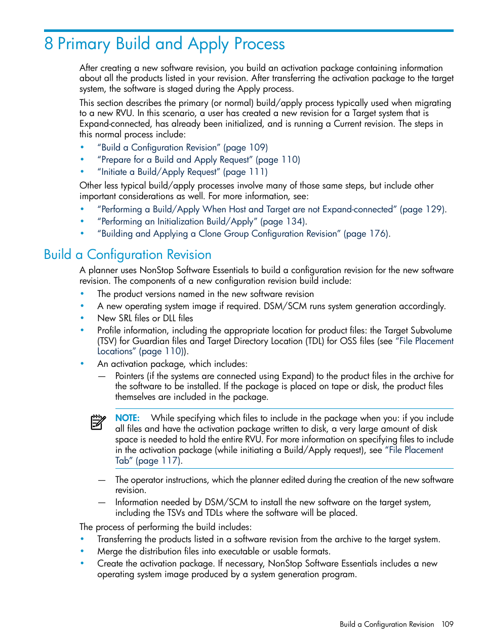 8 primary build and apply process, Build a configuration revision, Chapter 8: primary build and apply process | Chapter 8, Primary build and apply process, Chapter 8: “primary build and apply process | HP Integrity NonStop H-Series User Manual | Page 109 / 252