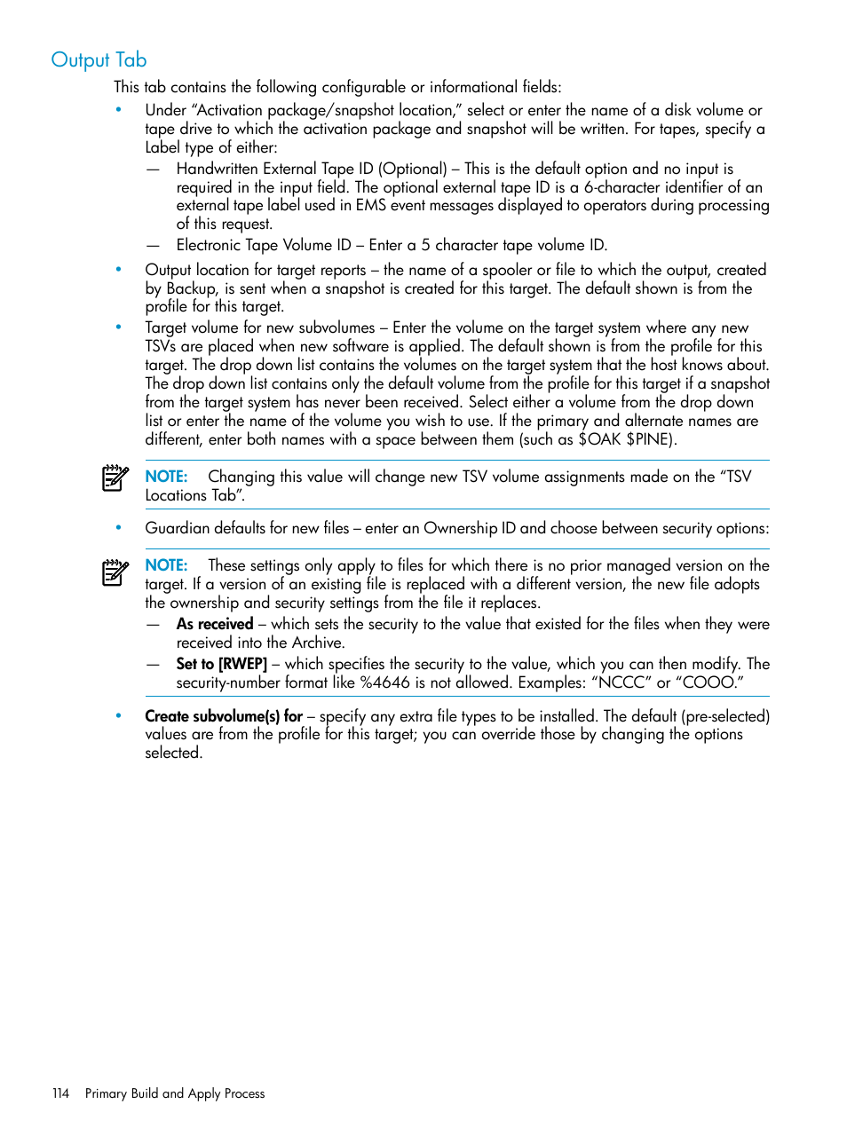 Output tab | HP Integrity NonStop H-Series User Manual | Page 114 / 252