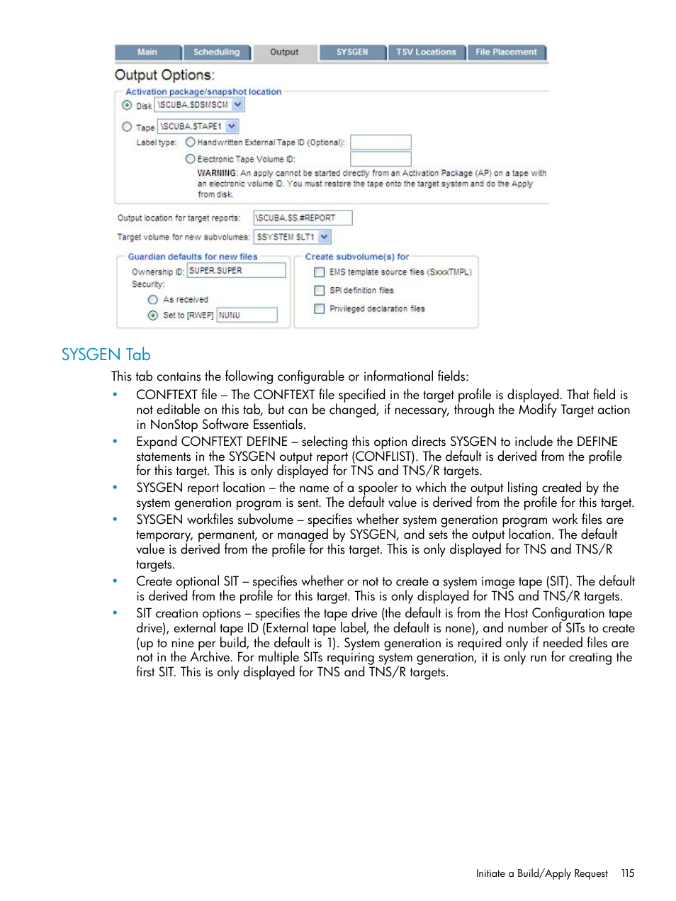 Sysgen tab | HP Integrity NonStop H-Series User Manual | Page 115 / 252