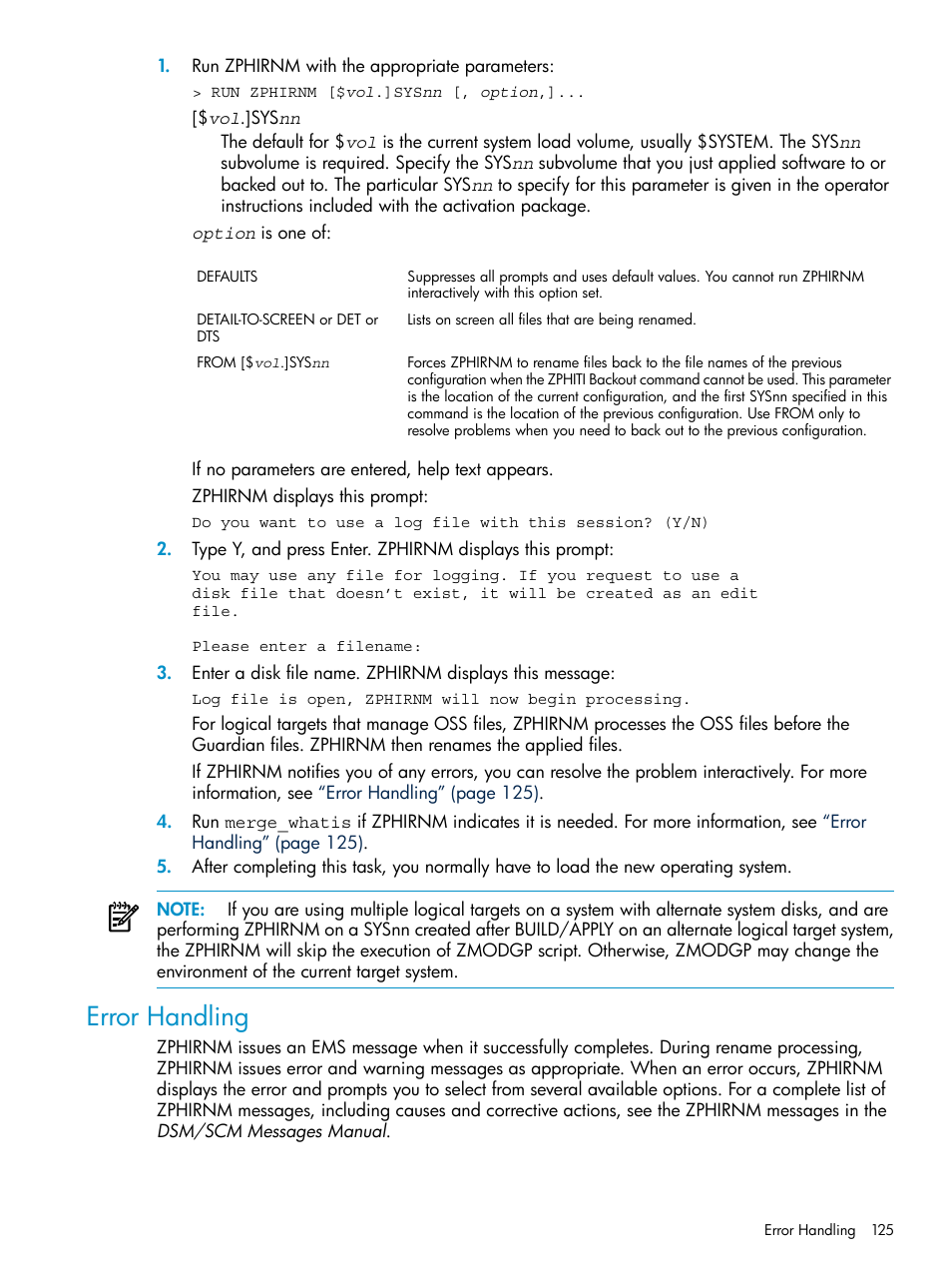 Error handling | HP Integrity NonStop H-Series User Manual | Page 125 / 252