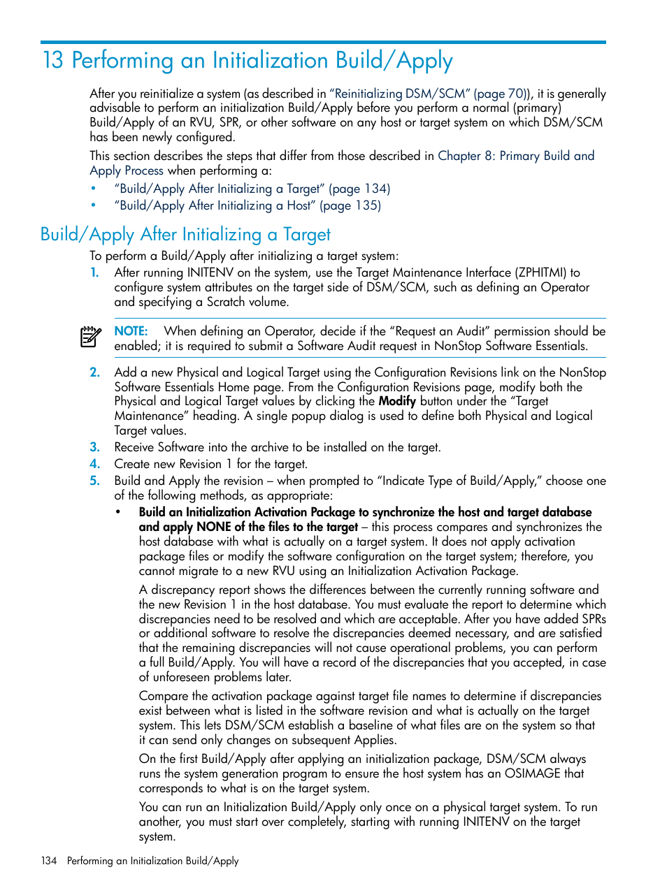 13 performing an initialization build/apply, Build/apply after initializing a target | HP Integrity NonStop H-Series User Manual | Page 134 / 252