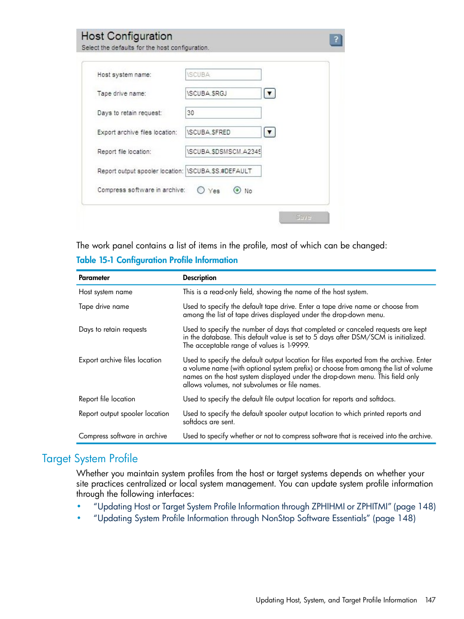 Target system profile | HP Integrity NonStop H-Series User Manual | Page 147 / 252