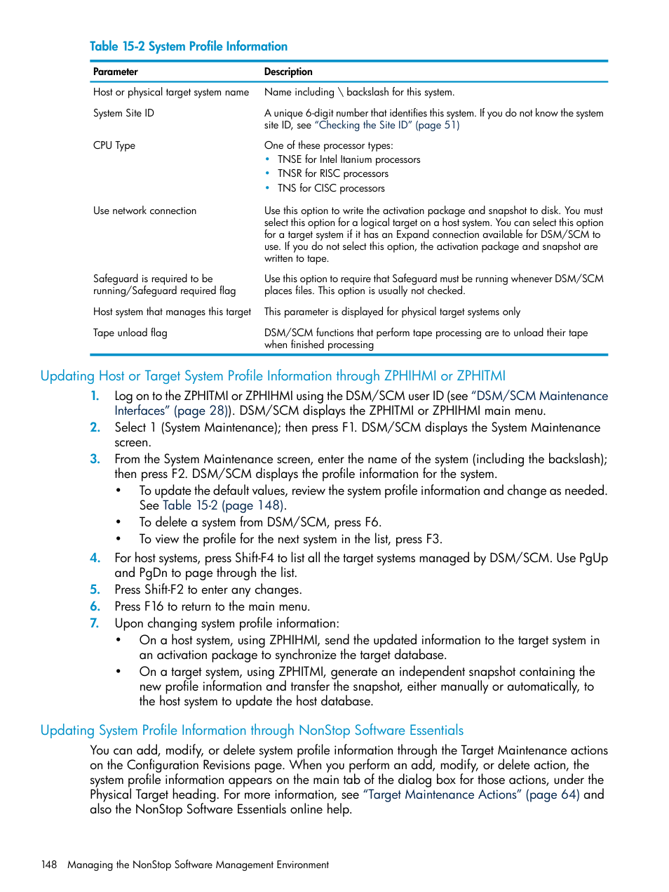 Updating system profile information through, Updating host or target system profile information, Updating system profile | Updating host or target | HP Integrity NonStop H-Series User Manual | Page 148 / 252