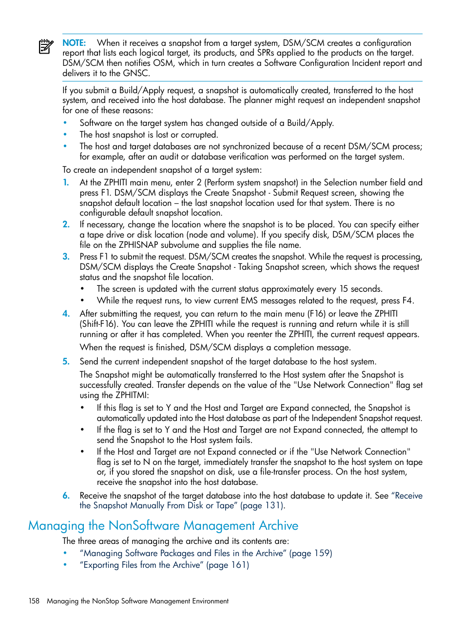 Managing the nonsoftware management archive | HP Integrity NonStop H-Series User Manual | Page 158 / 252
