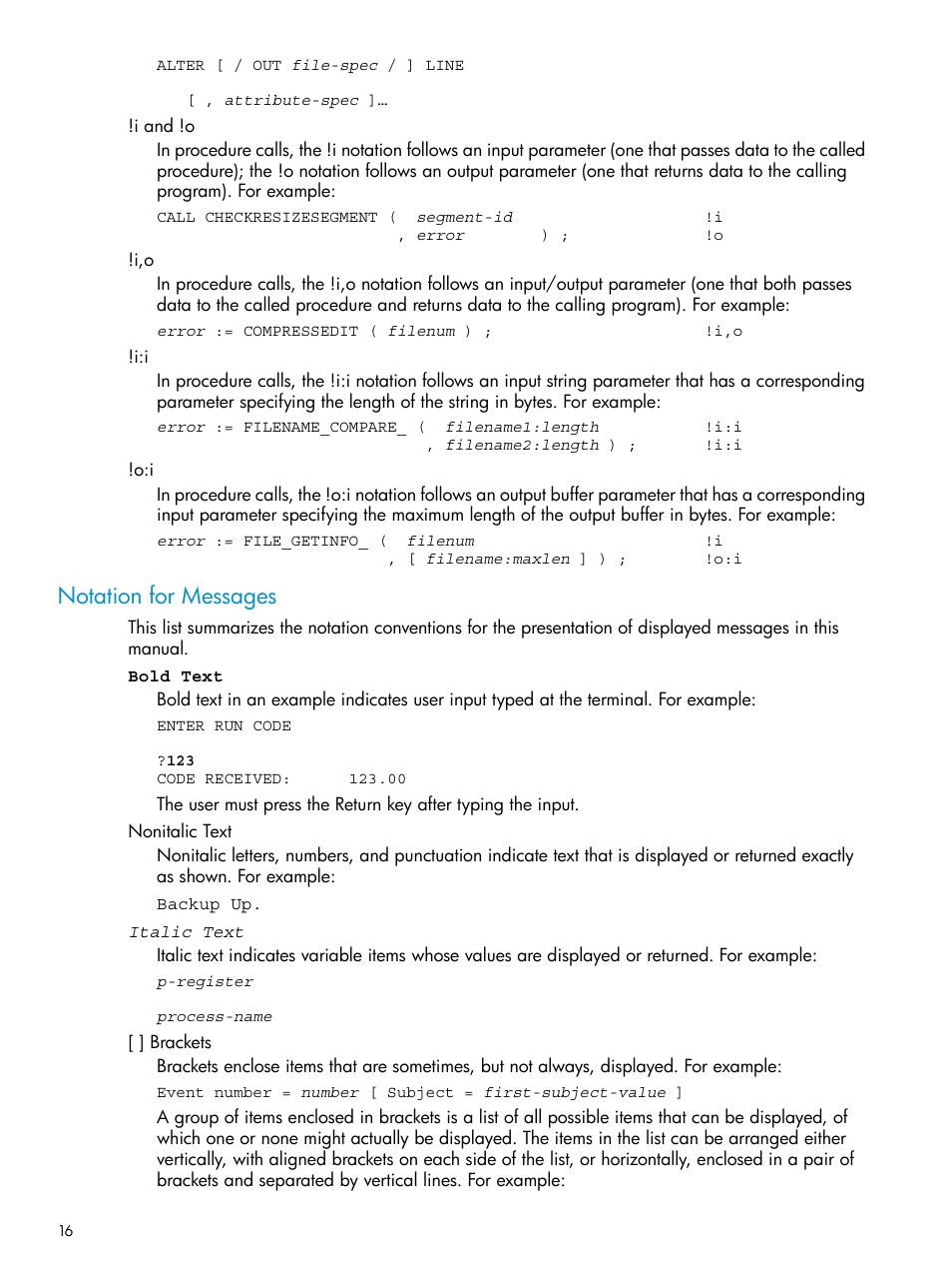 Notation for messages | HP Integrity NonStop H-Series User Manual | Page 16 / 252