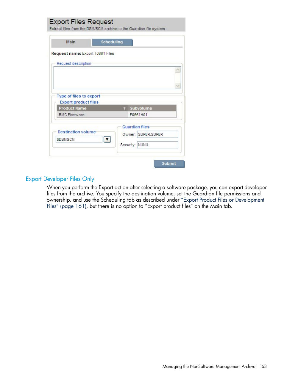 Export developer files only | HP Integrity NonStop H-Series User Manual | Page 163 / 252