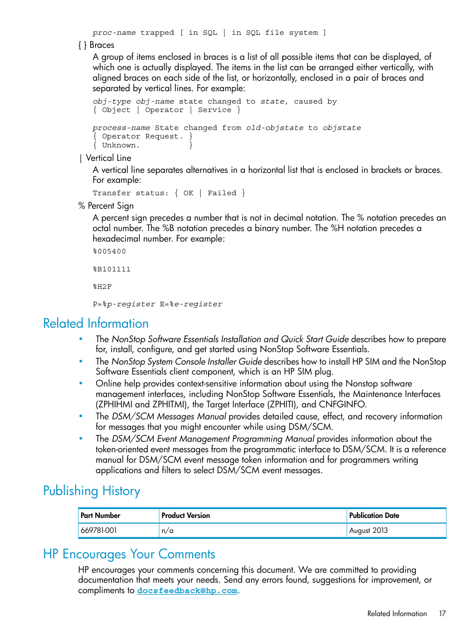 Related information, Publishing history, Hp encourages your comments | HP Integrity NonStop H-Series User Manual | Page 17 / 252