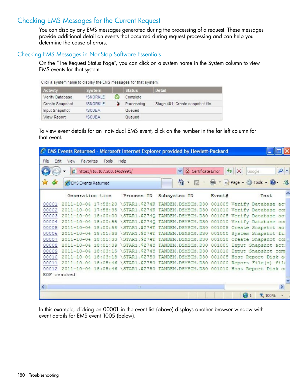 Checking ems messages for the current request | HP Integrity NonStop H-Series User Manual | Page 180 / 252