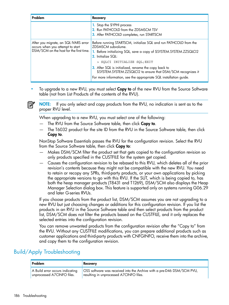 Build/apply troubleshooting | HP Integrity NonStop H-Series User Manual | Page 186 / 252