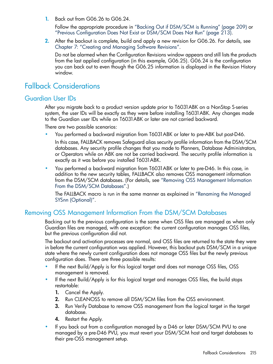 Fallback considerations, Guardian user ids | HP Integrity NonStop H-Series User Manual | Page 215 / 252