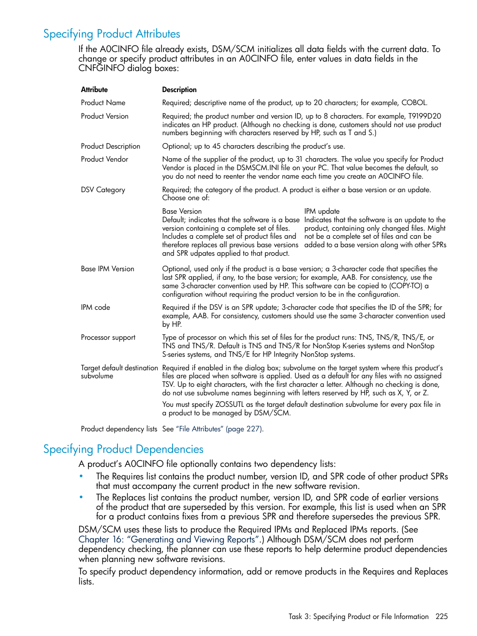 Specifying product attributes, Specifying product dependencies | HP Integrity NonStop H-Series User Manual | Page 225 / 252