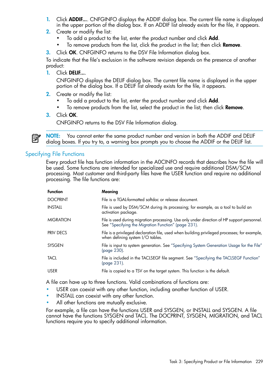 Specifying file functions | HP Integrity NonStop H-Series User Manual | Page 229 / 252