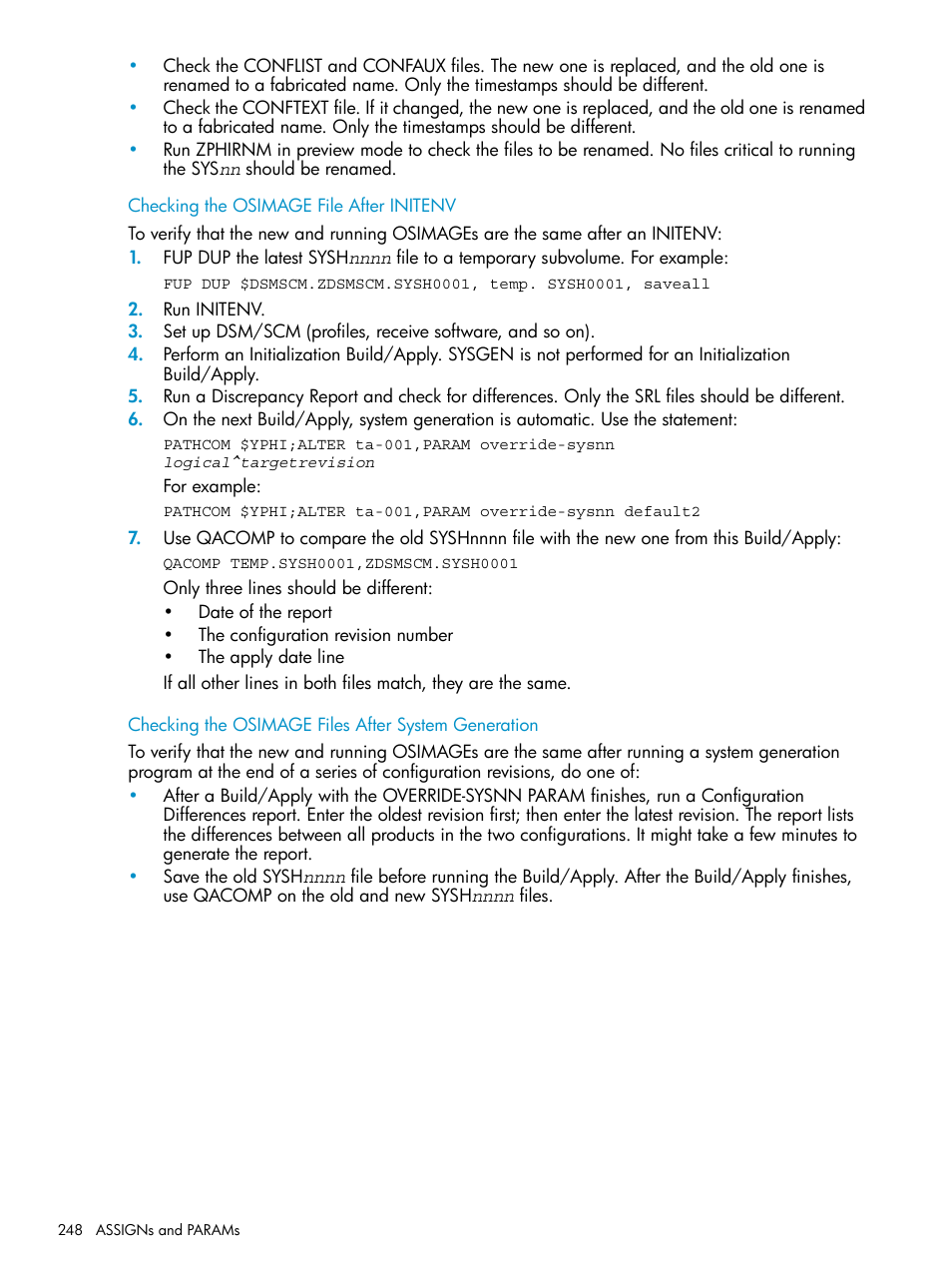Checking the osimage file after initenv, Checking the osimage files after system generation | HP Integrity NonStop H-Series User Manual | Page 248 / 252