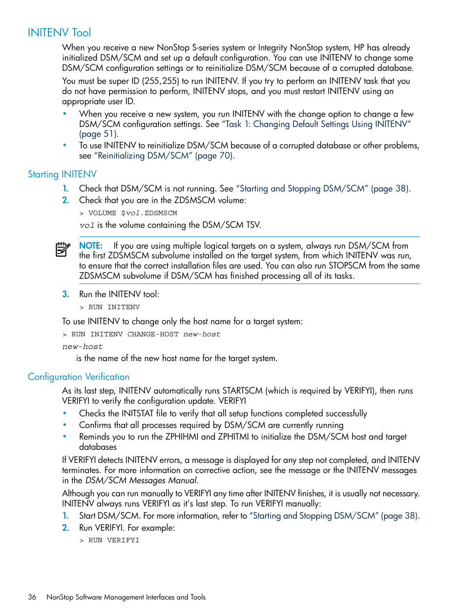 Initenv tool, Starting initenv, Configuration verification | Starting initenv configuration verification | HP Integrity NonStop H-Series User Manual | Page 36 / 252