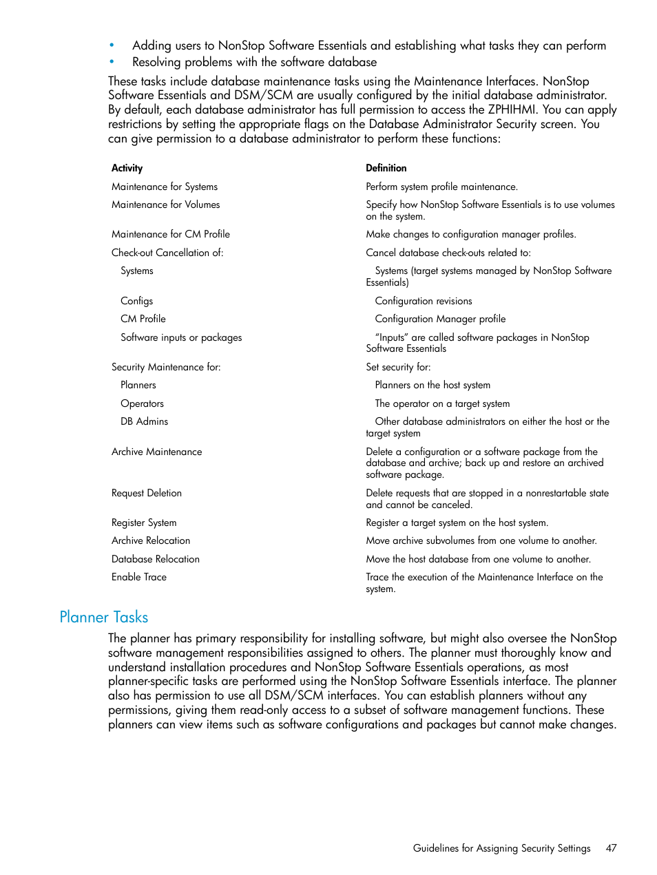 Planner tasks | HP Integrity NonStop H-Series User Manual | Page 47 / 252