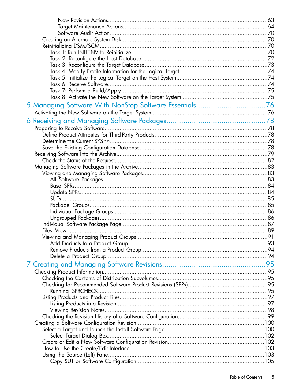 6 receiving and managing software packages, 7 creating and managing software revisions | HP Integrity NonStop H-Series User Manual | Page 5 / 252