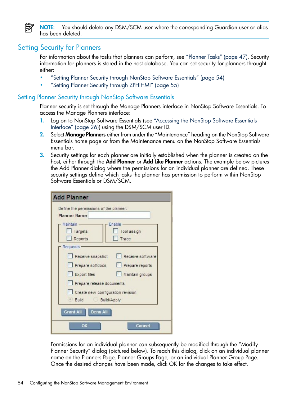 Setting security for planners, Setting | HP Integrity NonStop H-Series User Manual | Page 54 / 252